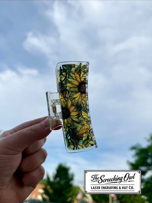 Sunflower Stained Glass Claw Clip 4.1”