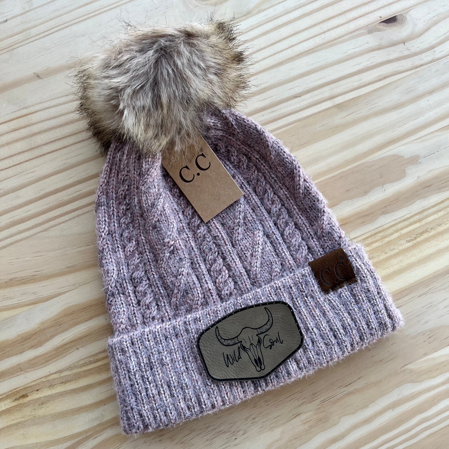 C.C Beanie - Cable Knit - Pick Your Patch - Rose