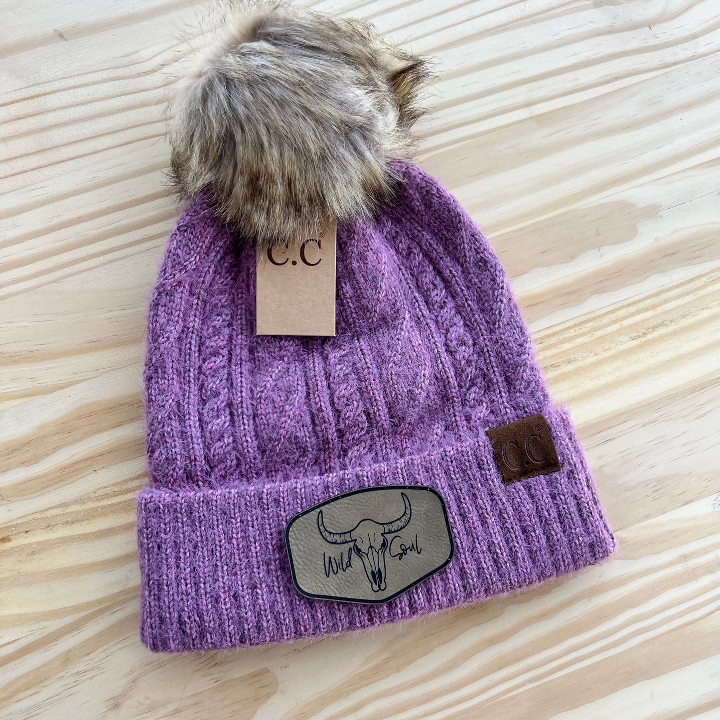 C.C Beanie - Cable Knit - Pick Your Patch - Lavender