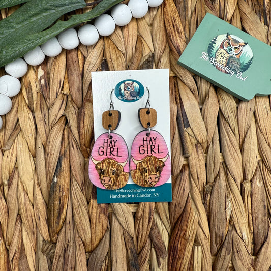 Hay Girl Cow Earrings