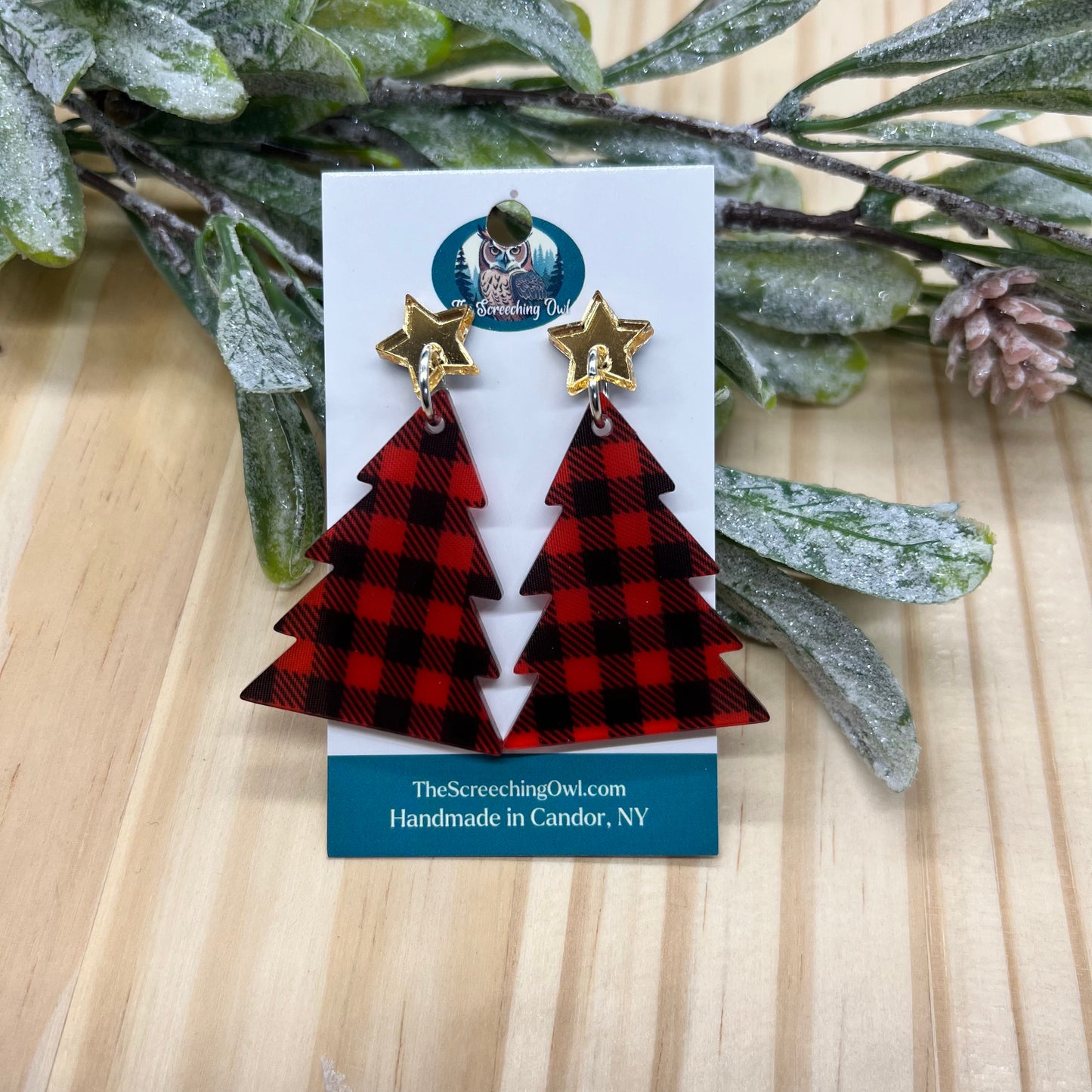 Buffalo Plaid Christmas Tree Earrings