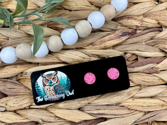 Neon Pink Glitter Stud Earrings