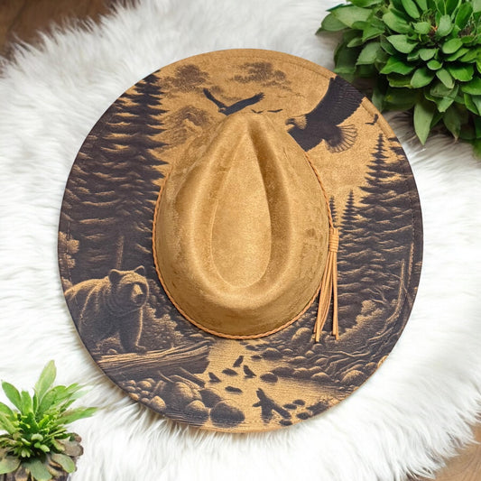 Bear & Eagles Wide Brim Hat - Brown