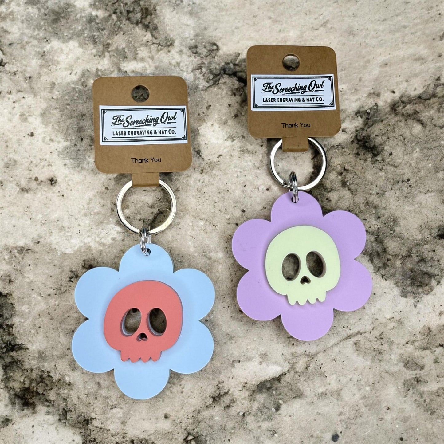 Daisy Skull Keychain