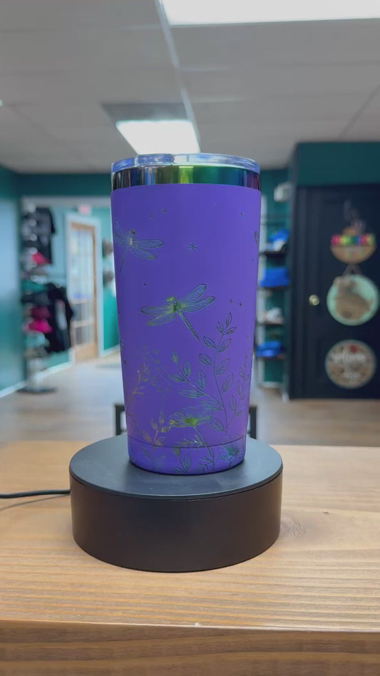 Dragonfly & Flowers - Purple to Rainbow 20oz Tumbler